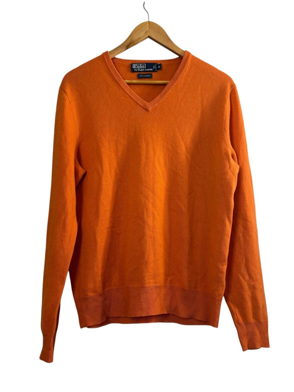 Polo Ralph Lauren Knit Sweater 100% Cashmere Pullover Orange V-Neck Knit Men’s M